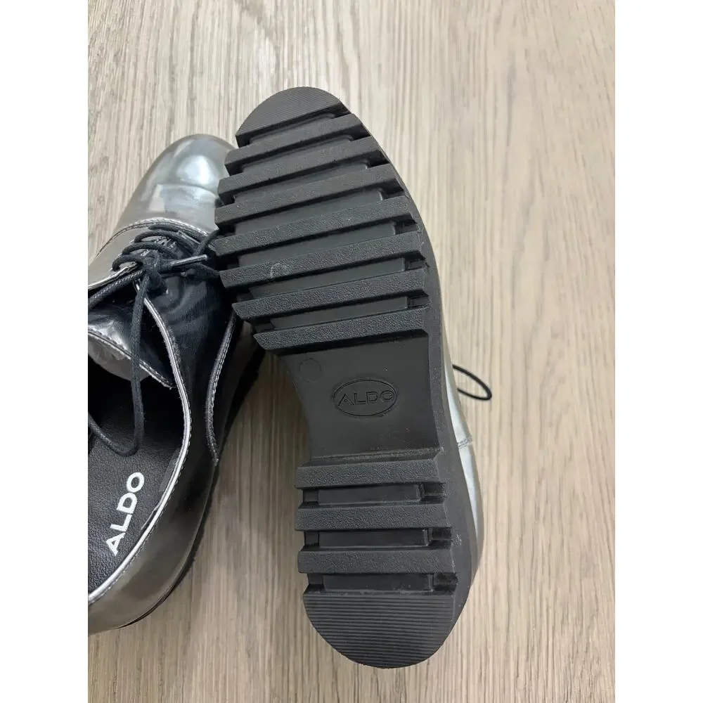 ALDO Silver Metallic Lug Sole Oxford Shoes Women’s 6.5 Platform Lace Up